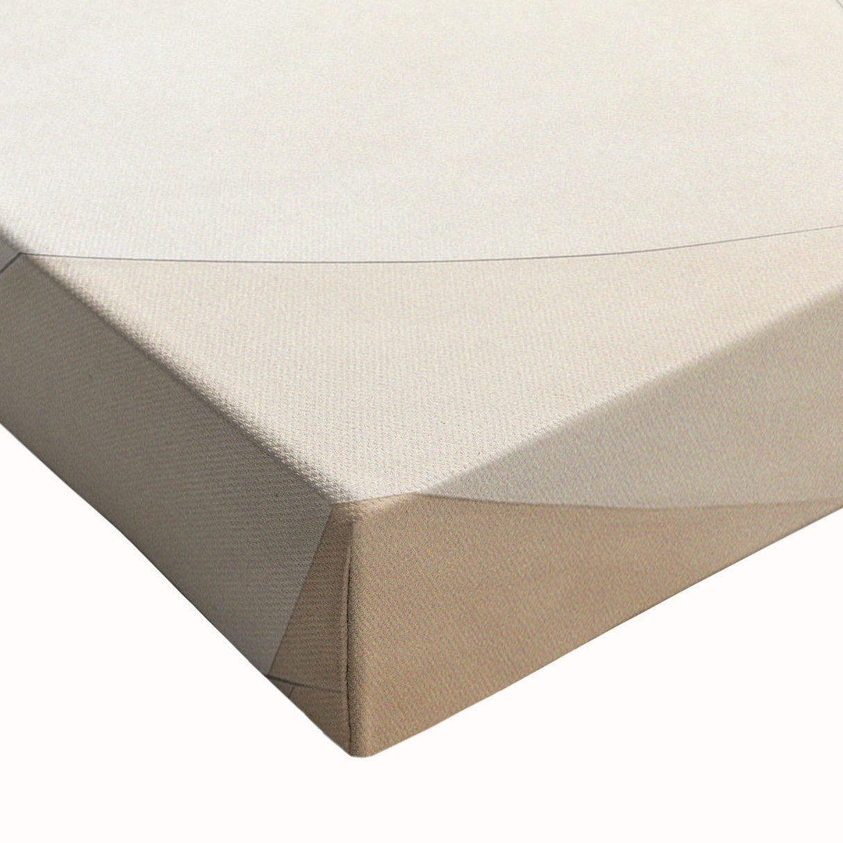 Close-up of a stretched canvas featuring an abstract minimalist wall art design with a mix of soft pastel colors and geometric shapes, ideal for modern decor.