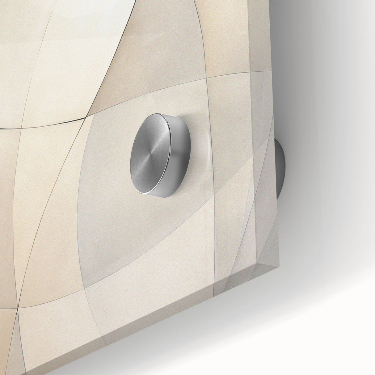 Close-up of an abstract minimalist wall art piece featuring a blend of soft pastel colors and geometric shapes, perfect for modern interior decor. This acrylic glass artwork adds elegance and style to any space.