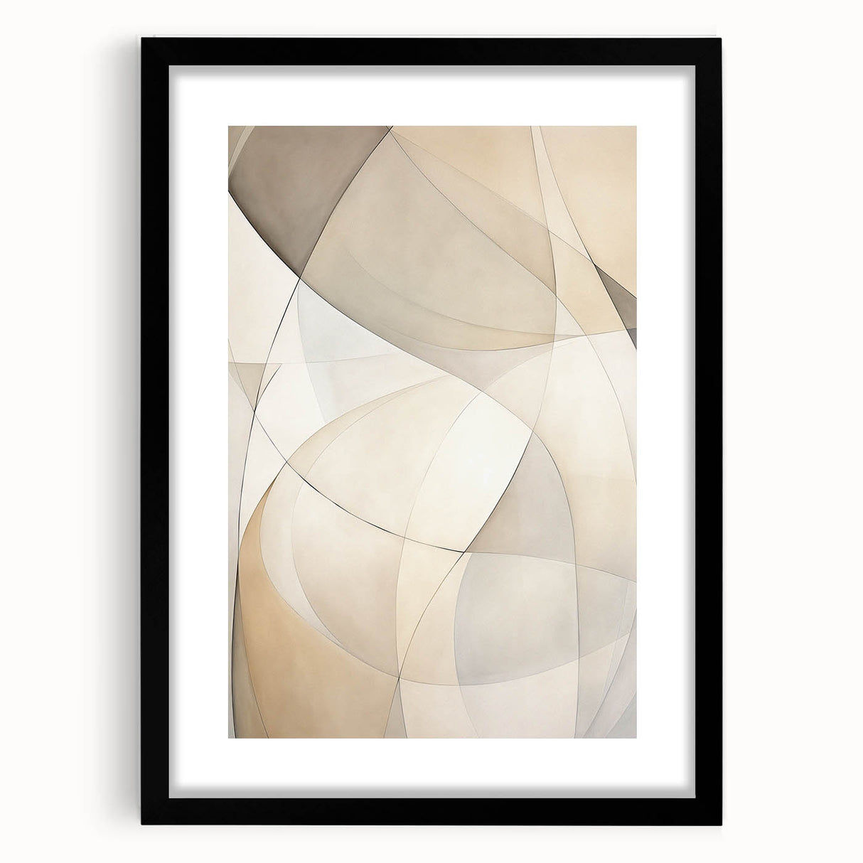 Framed abstract minimalist wall art design in black, showcasing geometric patterns and a matte finish, perfect for contemporary home decor.