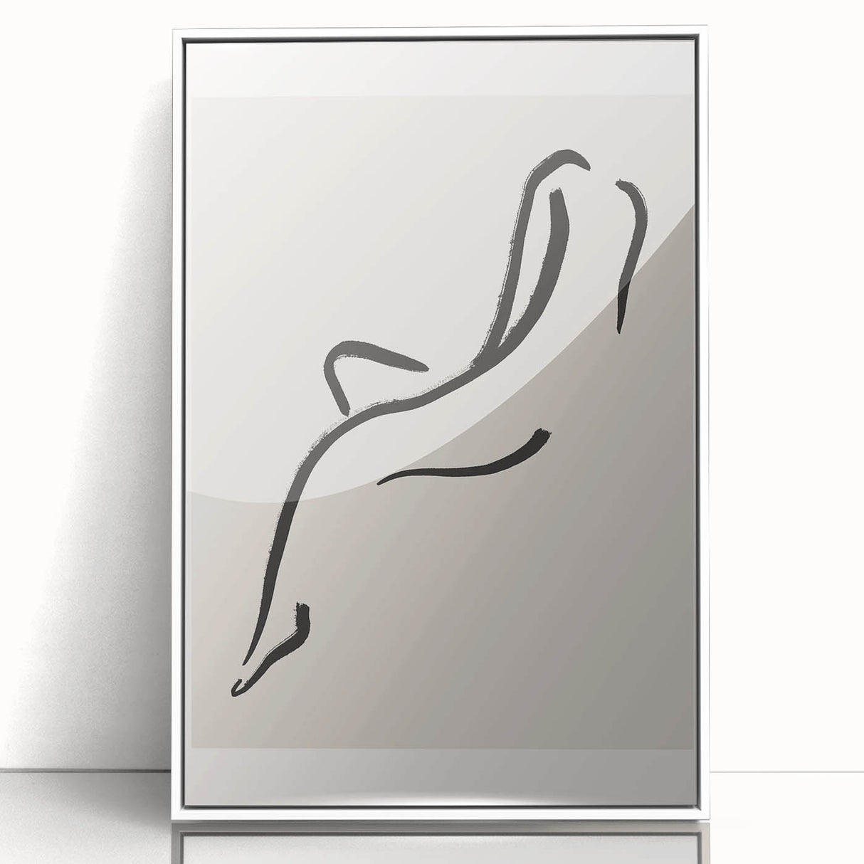 Framed abstract minimalist wall art design in a white frame, showcasing a contemporary geometric pattern. Ideal for modern home decor, adding sophistication and elegance to any room.