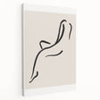 Stretched canvas wall art showcasing an abstract minimalist design with soft neutral tones, displayed from a side view, ideal for modern home decor.