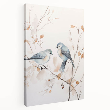 Abstract minimalist wall art design featuring calming blue and beige tones on stretched canvas, showcasing a modern aesthetic suitable for contemporary décor.