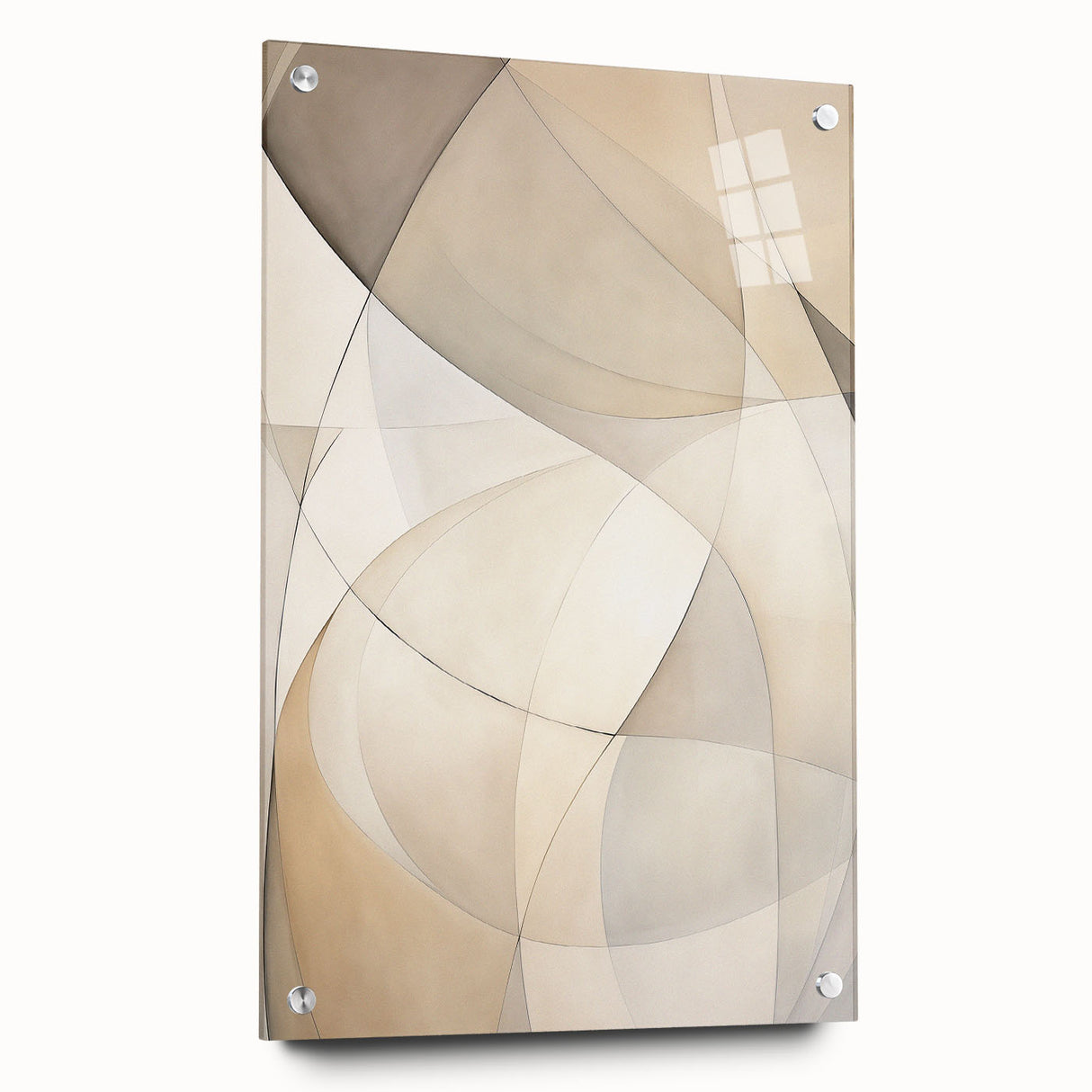 Abstract minimalist wall art collection displayed in a side view, showcasing acrylic glass framing with decorative pins, ideal for modern home decor.