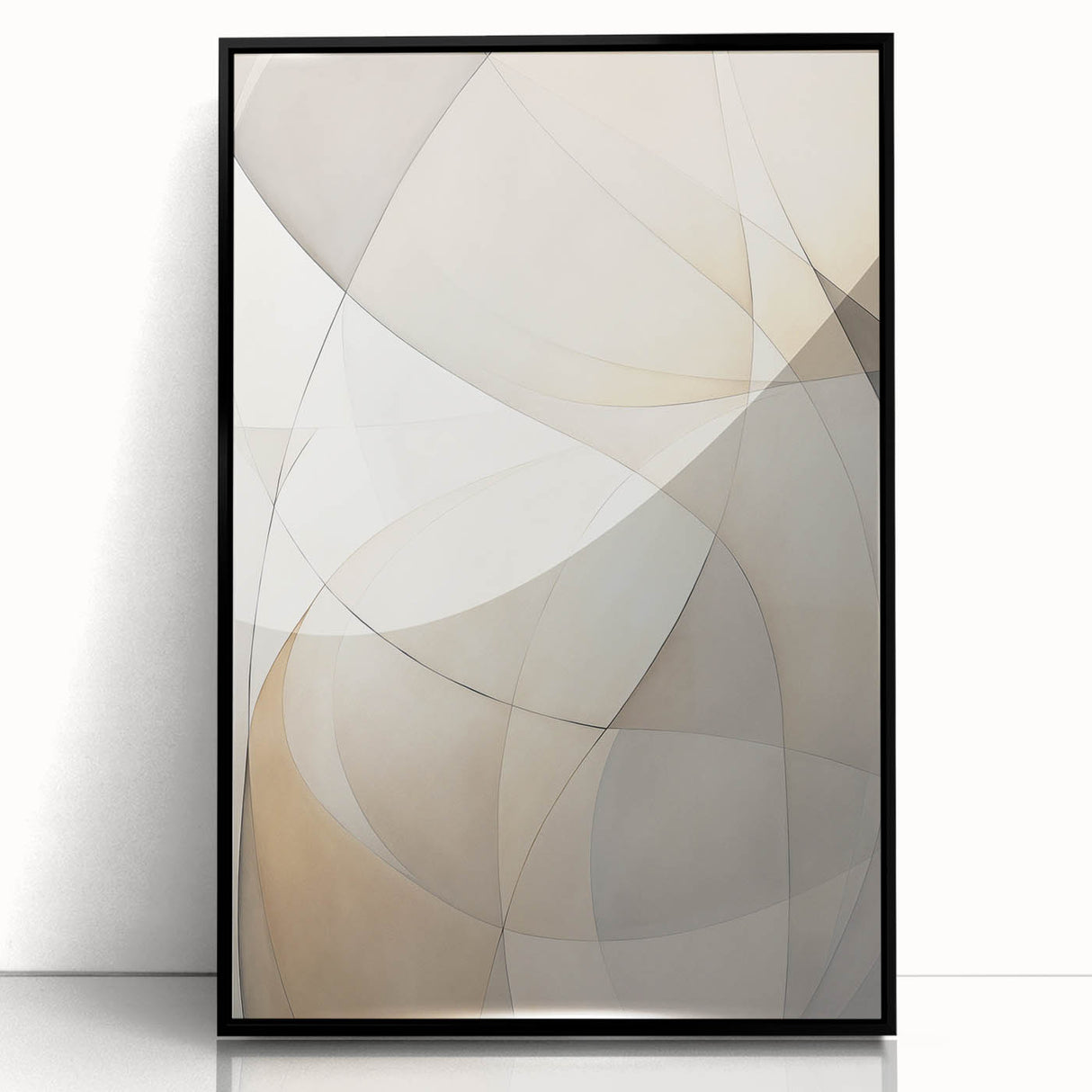 Framed abstract minimalist wall art print featuring a sleek black design, ideal for modern decor, displayed against a neutral background for enhanced visual appeal.
