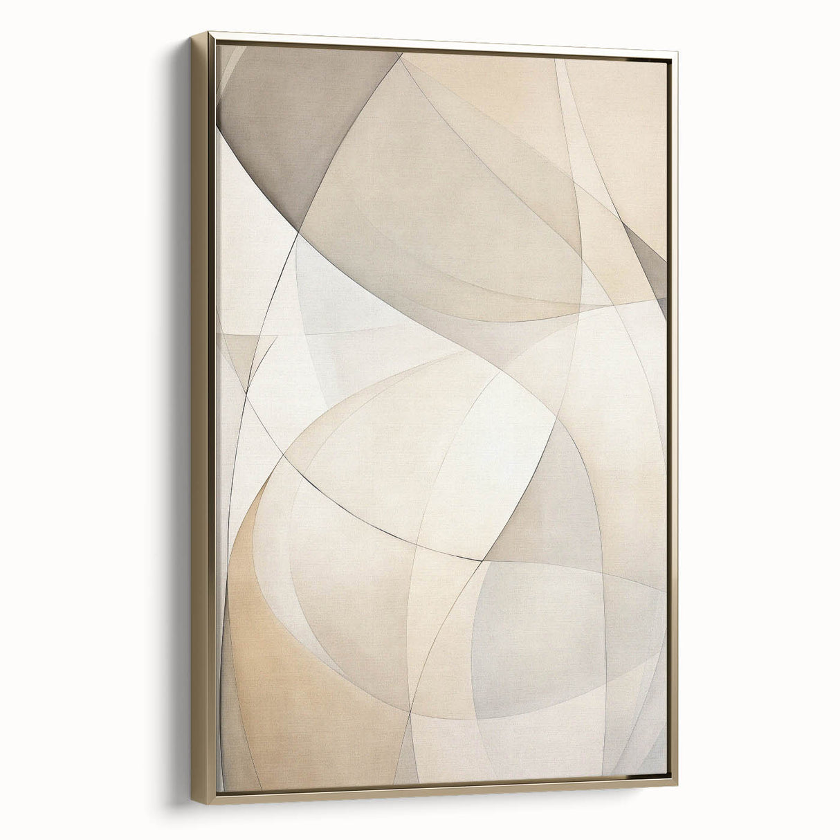 Framed wall art featuring an abstract minimalist design with a gold frame, showcasing a sophisticated blend of modern aesthetics and elegance, perfect for home decor.