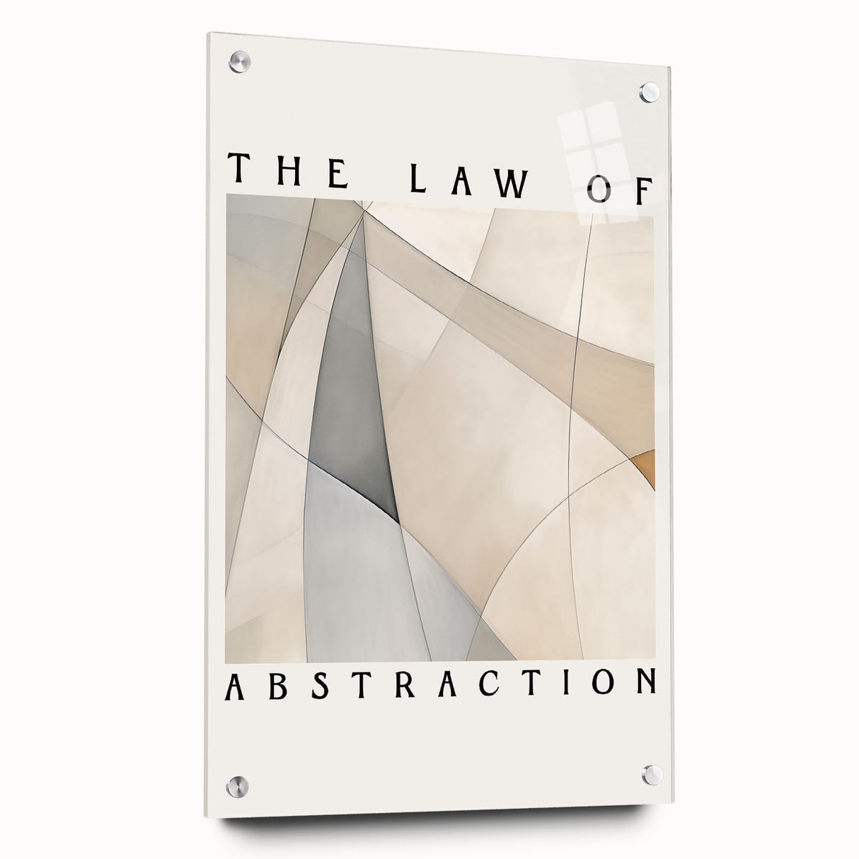 Abstract minimalist wall art collection displayed in a side view, featuring acrylic glass framing, elegant design, and decorative pins for mounting.