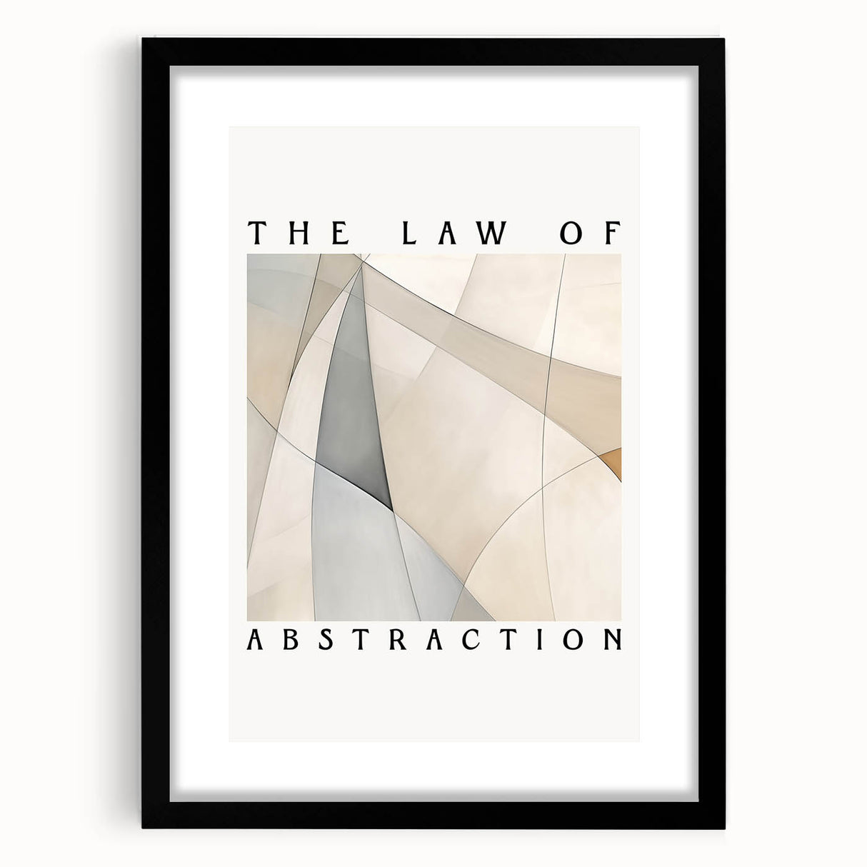 Black-framed abstract minimalist wall art showcasing a geometric design, featuring elegant lines and muted colors, ideal for modern home decor.