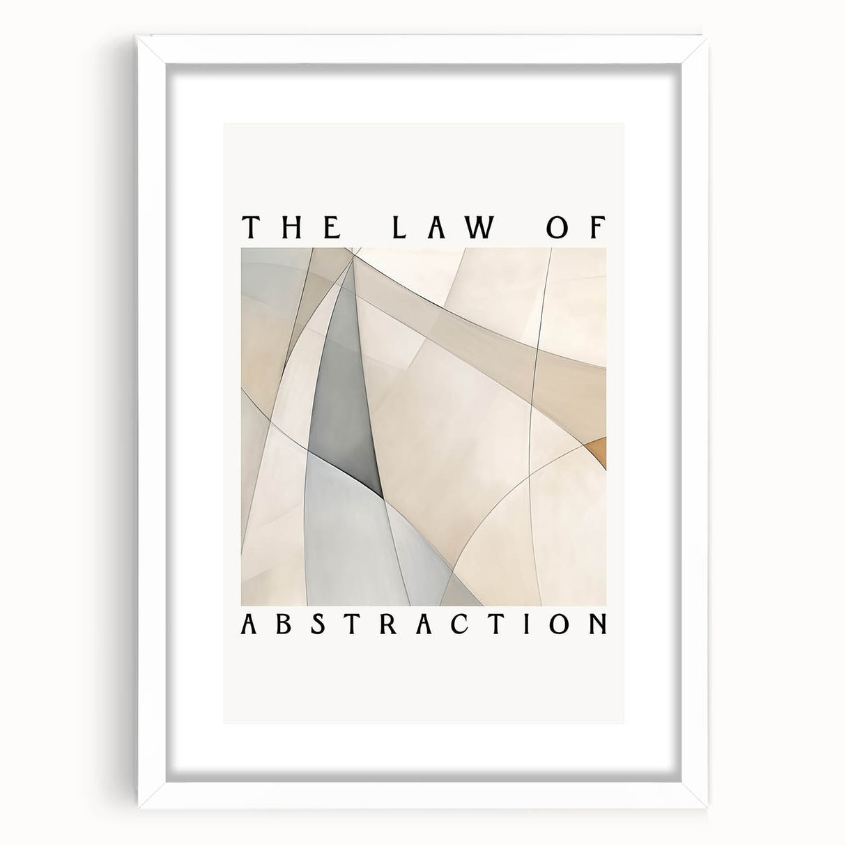 Abstract minimalist wall art design featuring a framed print with a white mat, showcasing geometric shapes in subdued colors, ideal for modern home decor.