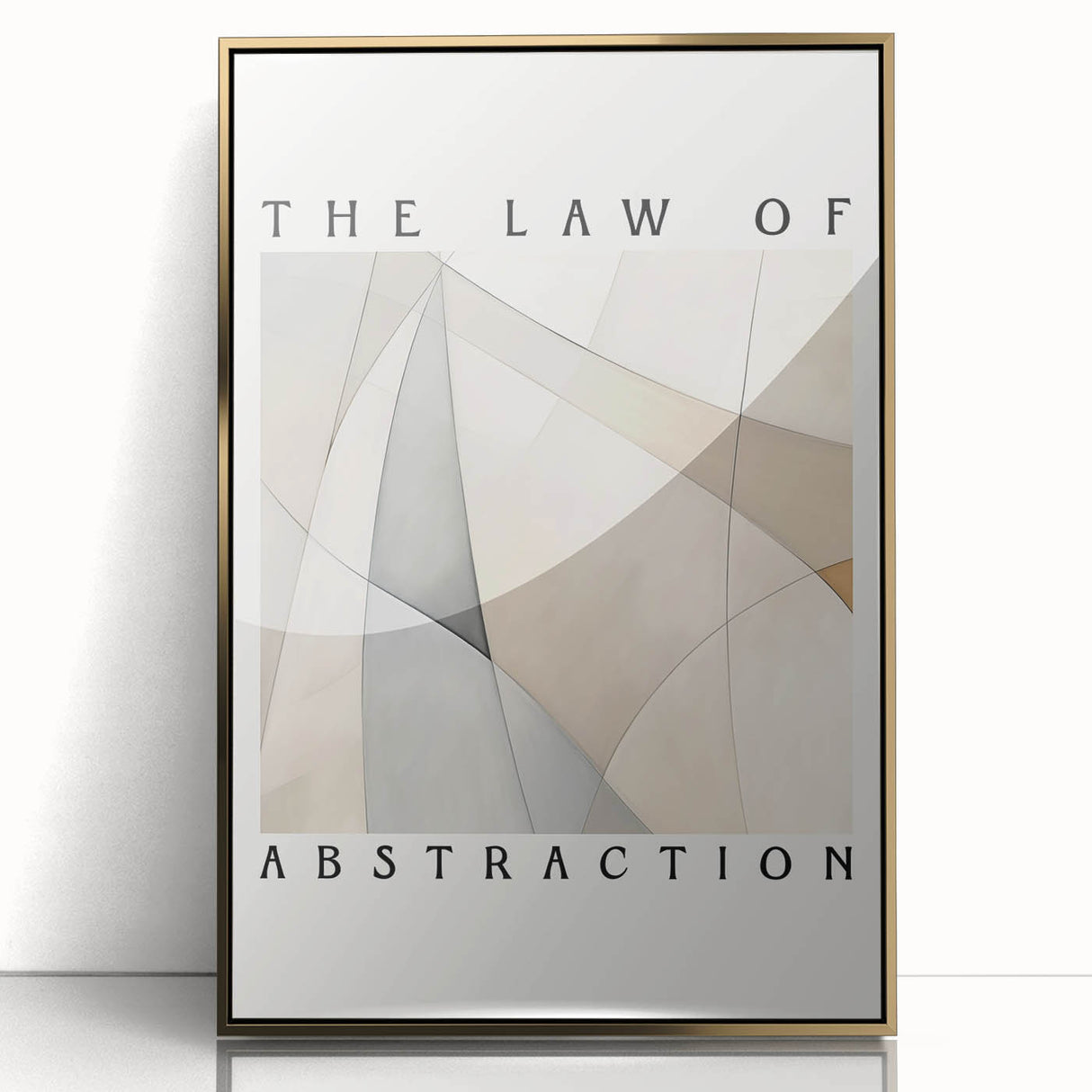 Framed abstract minimalist wall art design showcasing a gold-accented composition, perfect for modern decor, displayed against a neutral background.