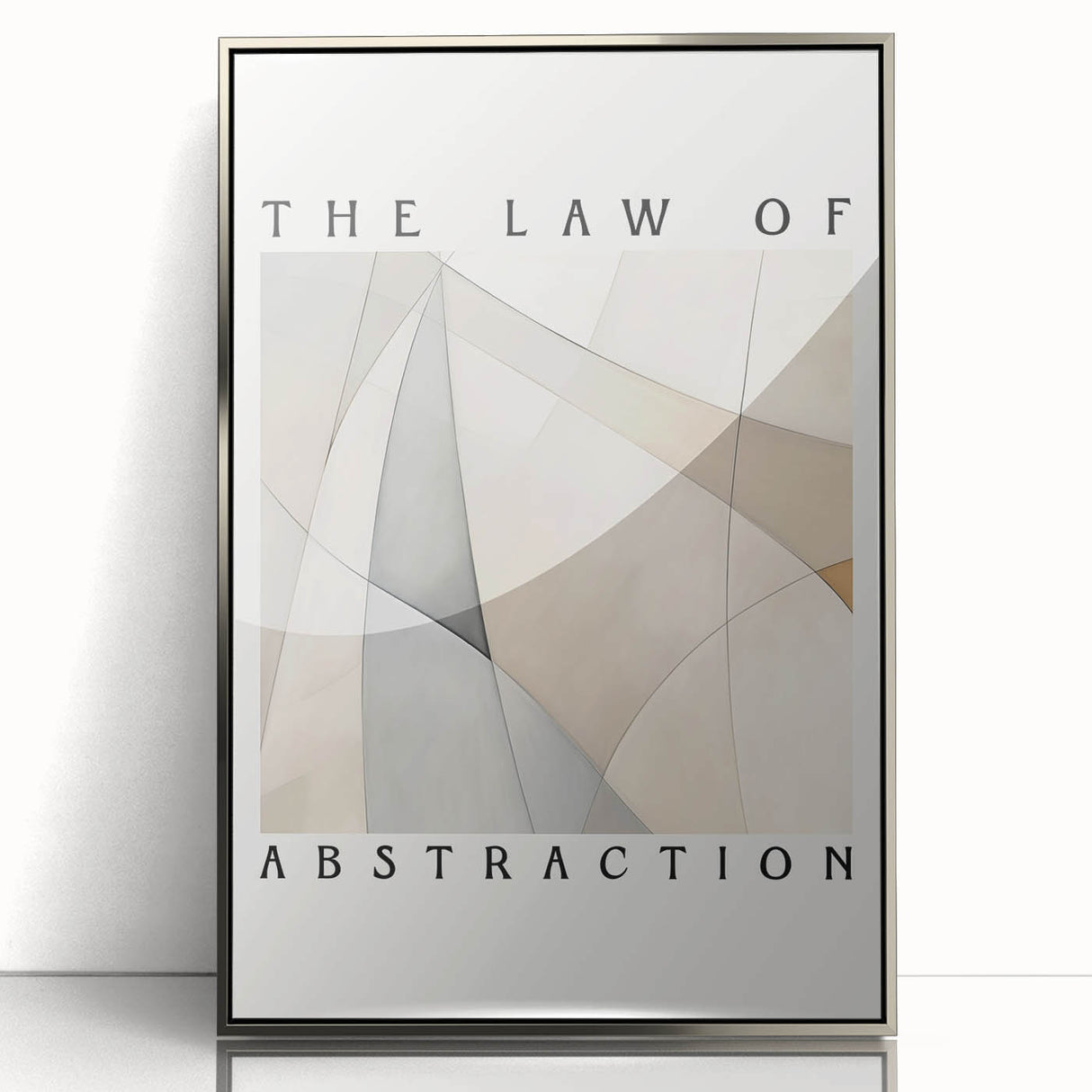 Framed acrylic wall art featuring an abstract minimalist design in silver, showcasing sleek lines and shapes that enhance modern decor aesthetics, perfect for contemporary interiors.