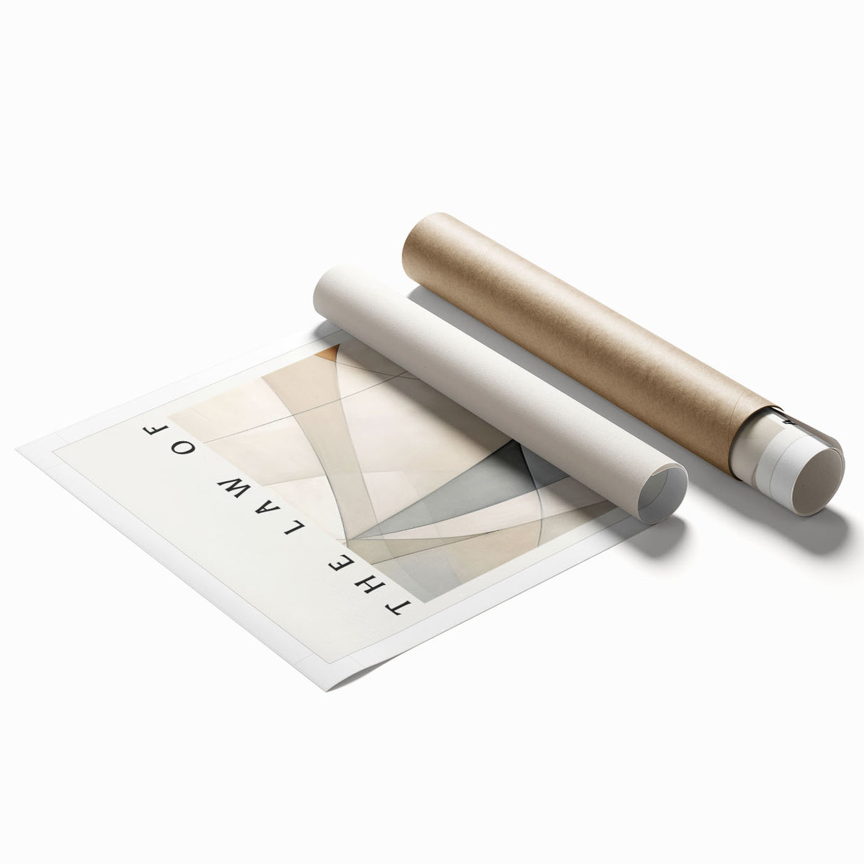 Abstract minimalist design wall art print showcasing soft pastel colors and geometric shapes, rolled for easy shipping in a protective cardboard tube, ideal for modern decor.