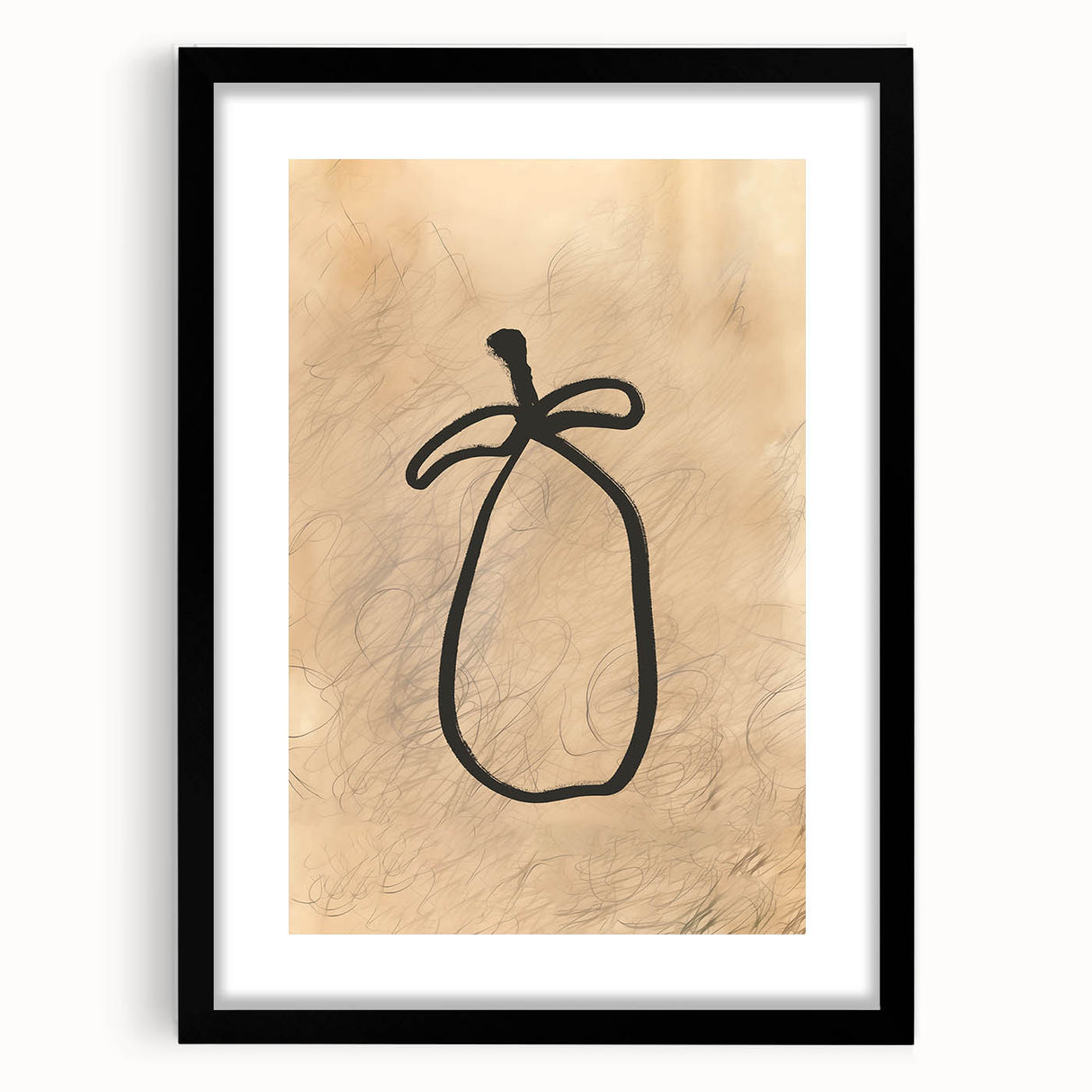 Abstract minimalist wall art design featuring a black frame with mat, showcasing geometric patterns in soft, muted colors, ideal for modern home decor.