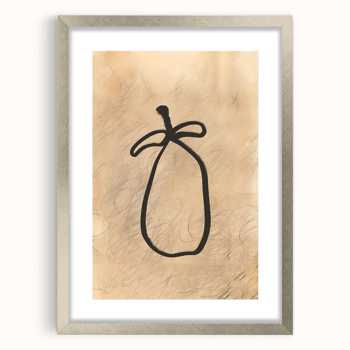 Abstract minimalist wall art design in a sleek silver frame with a mat, showcasing geometric patterns and soft color tones, perfect for modern decor.