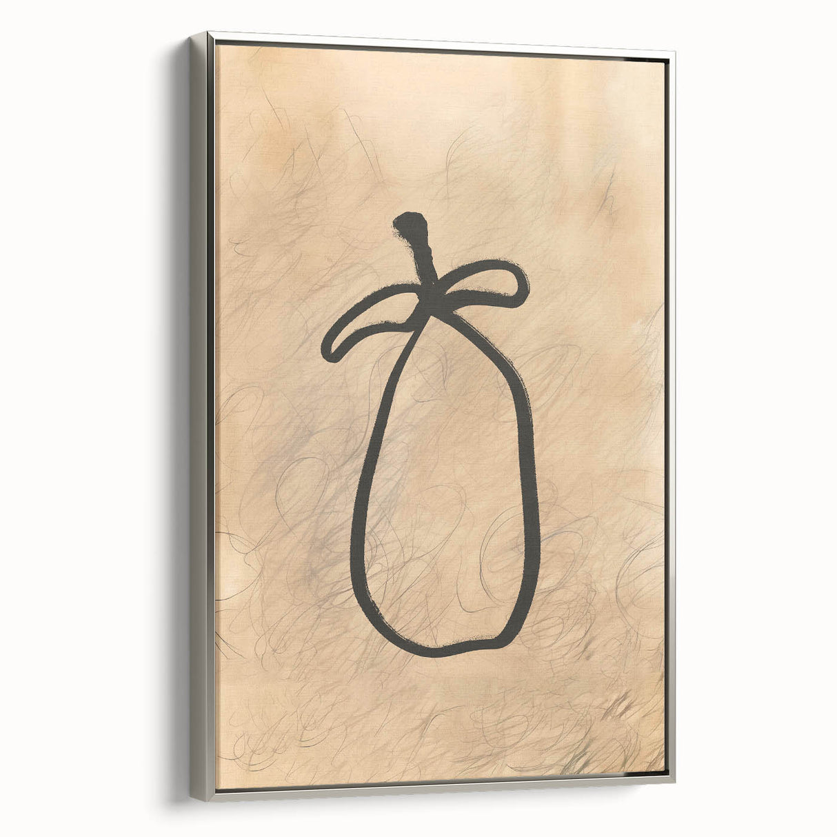 Framed minimalist wall art featuring an abstract design in silver tones, showcasing a sleek side view with a modern aesthetic, perfect for contemporary decor.