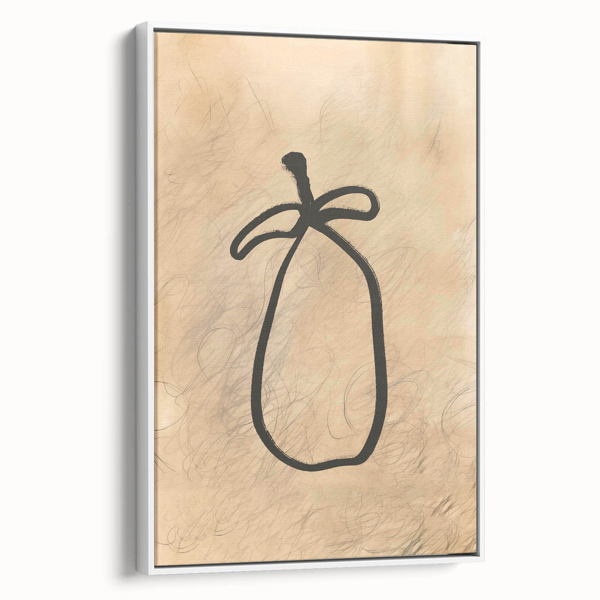 Framed canvas wall art featuring an abstract minimalist design in neutral tones, showcasing a sleek white frame. Ideal for modern decor, it adds sophistication to any space.