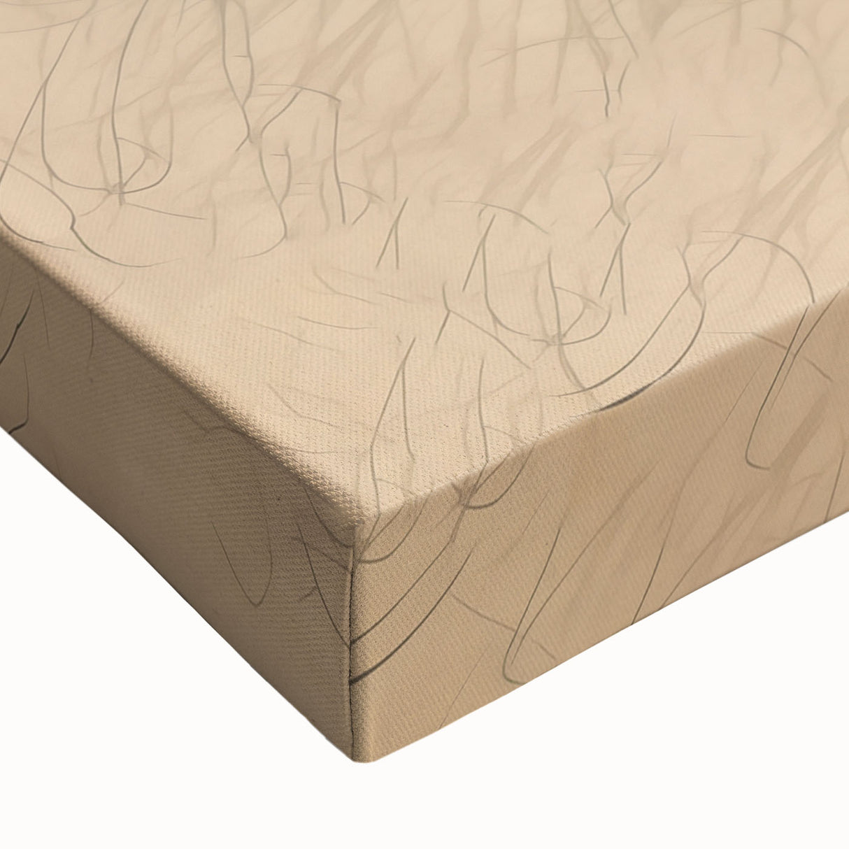 Close-up of an abstract minimalist design stretched canvas wall art featuring soft earth tones and geometric shapes, ideal for modern home décor.