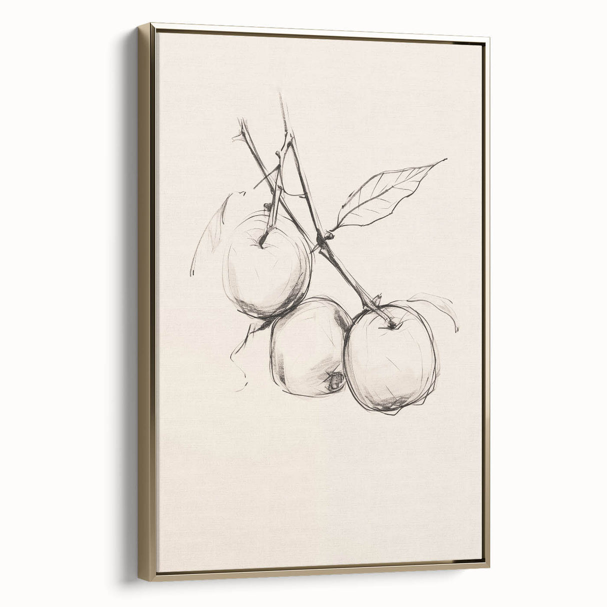 Framed wall art featuring an abstract minimalist design with gold accents, showcasing a sleek side view of the canvas, perfect for modern decor.