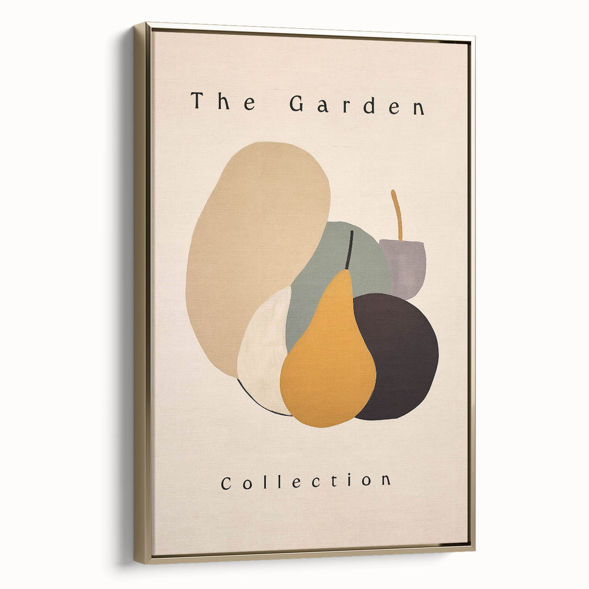 Framed canvas art showcasing an abstract minimalist design in gold, highlighting sleek lines and geometric shapes, perfect for modern home decor.