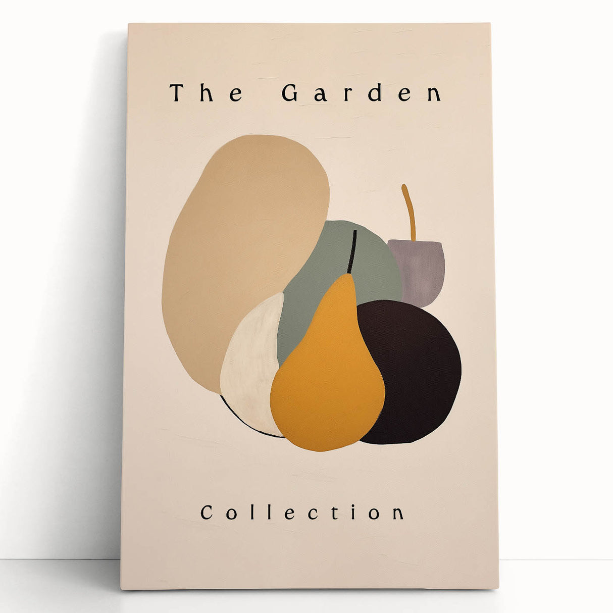 Stretched canvas artwork showcasing an abstract minimalist design in soft pastel colors, leaning against a textured wall, perfect for modern home decor. Ideal for enhancing interior aesthetics.