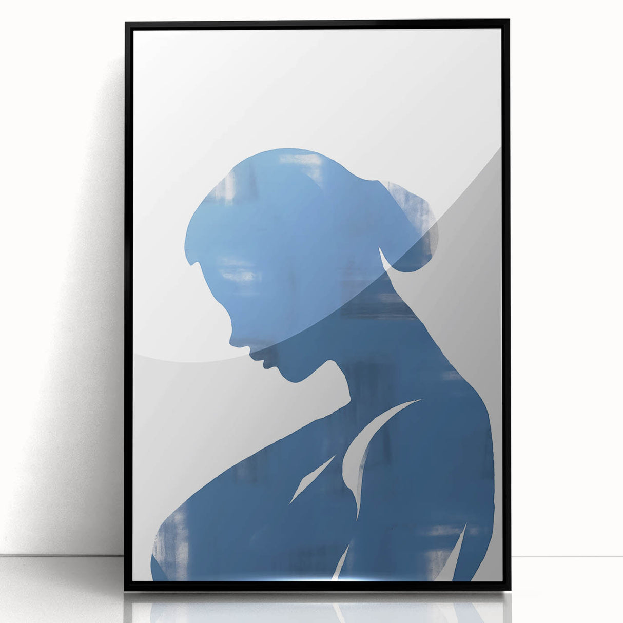 Framed abstract minimalist wall art featuring a striking black design on a white background, ideal for modern home decor and stylish interiors.