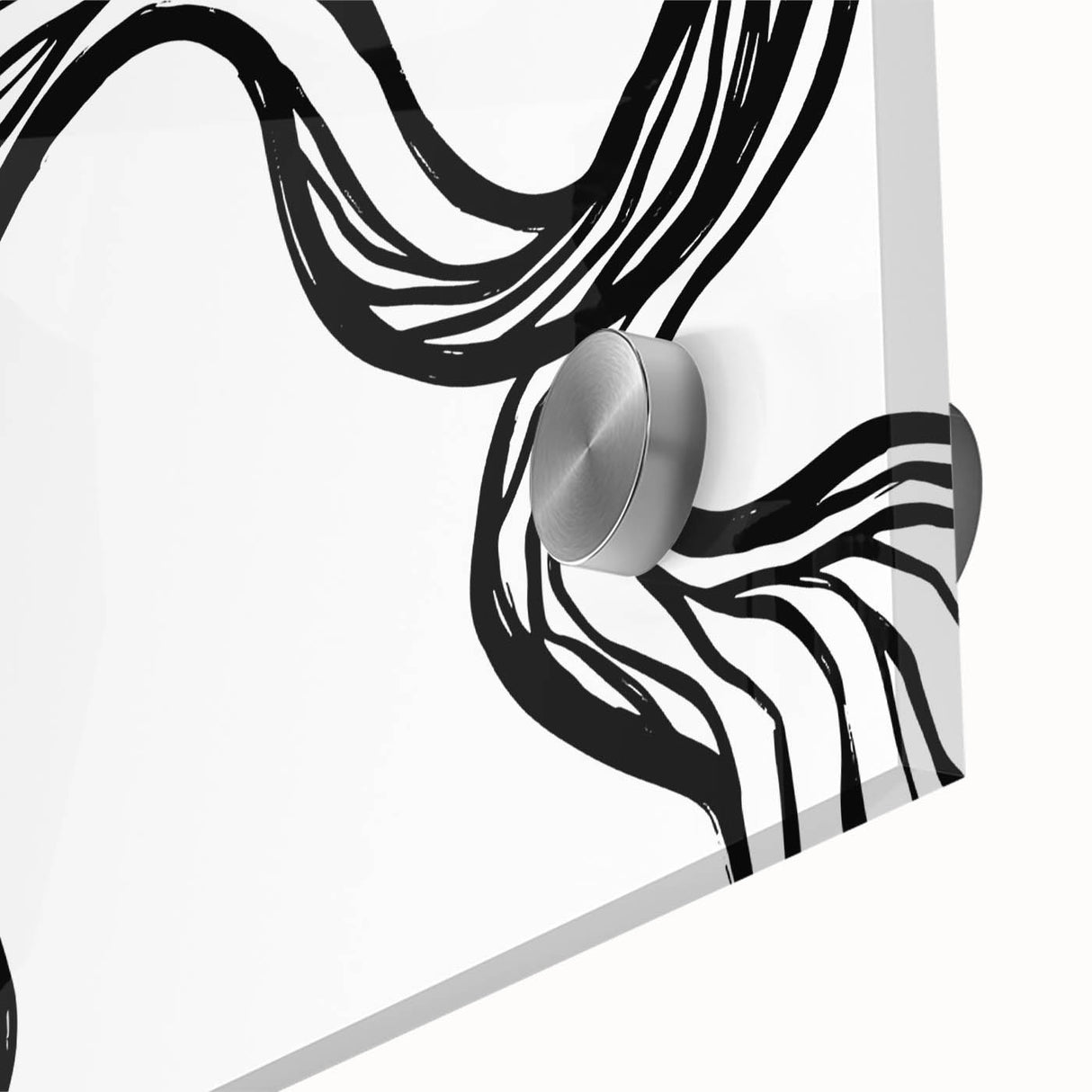 Close-up of an abstract minimalist wall art piece showcasing a blend of soft pastel colors on acrylic glass, emphasizing modern design aesthetics and texture in a contemporary setting.