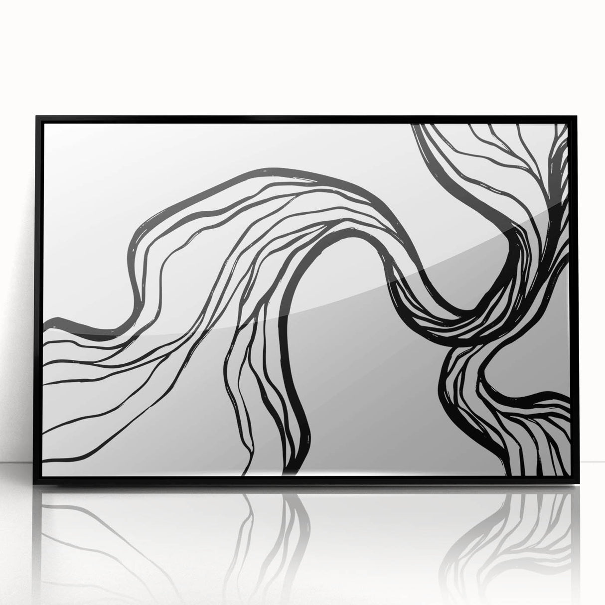 Framed abstract minimalist wall art collection showcasing a sleek black design, perfect for modern decor. Ideal for adding a touch of elegance to any room.