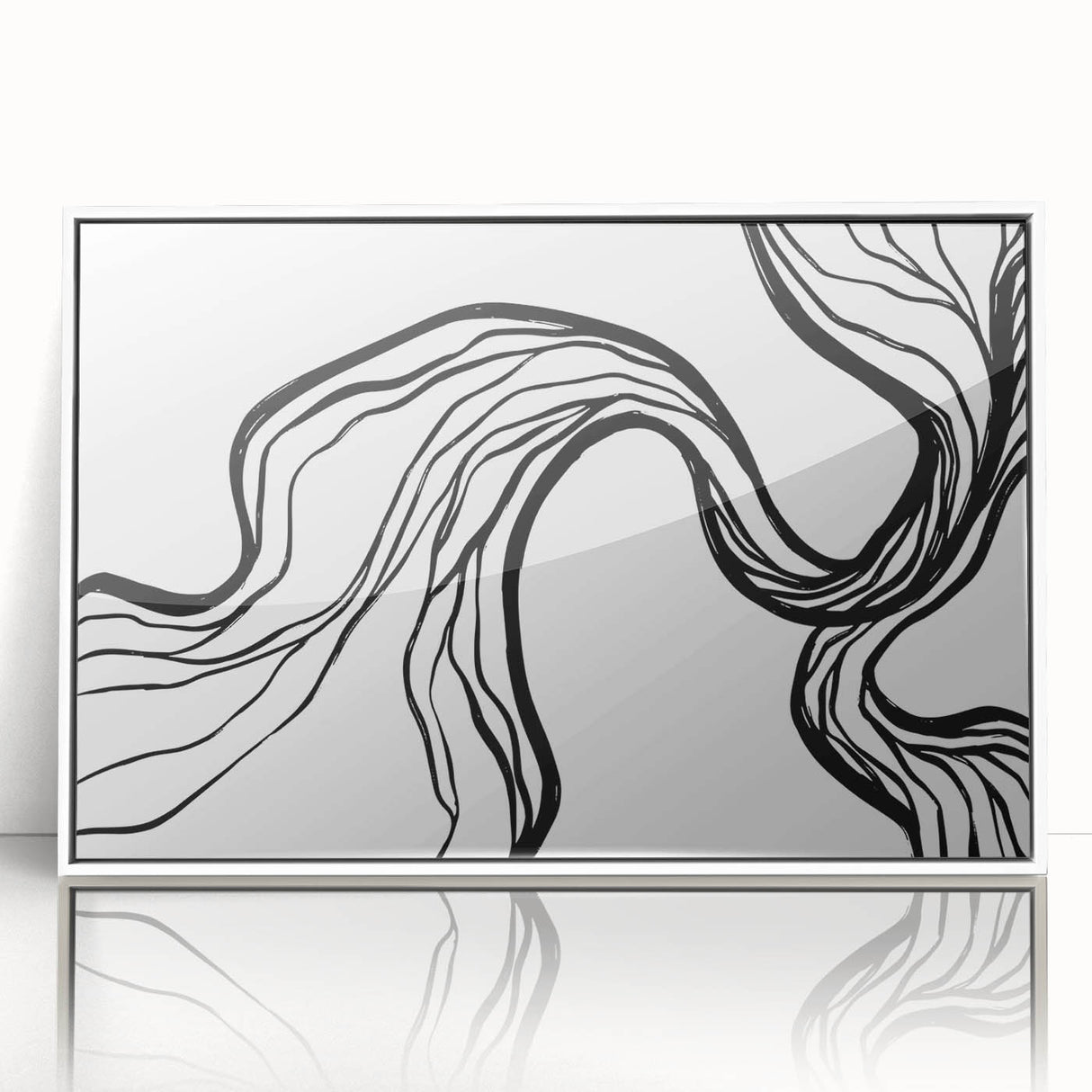 Framed abstract minimalist wall art design featuring a white background with subtle textures, perfect for modern decor, enhancing any living space with elegance.