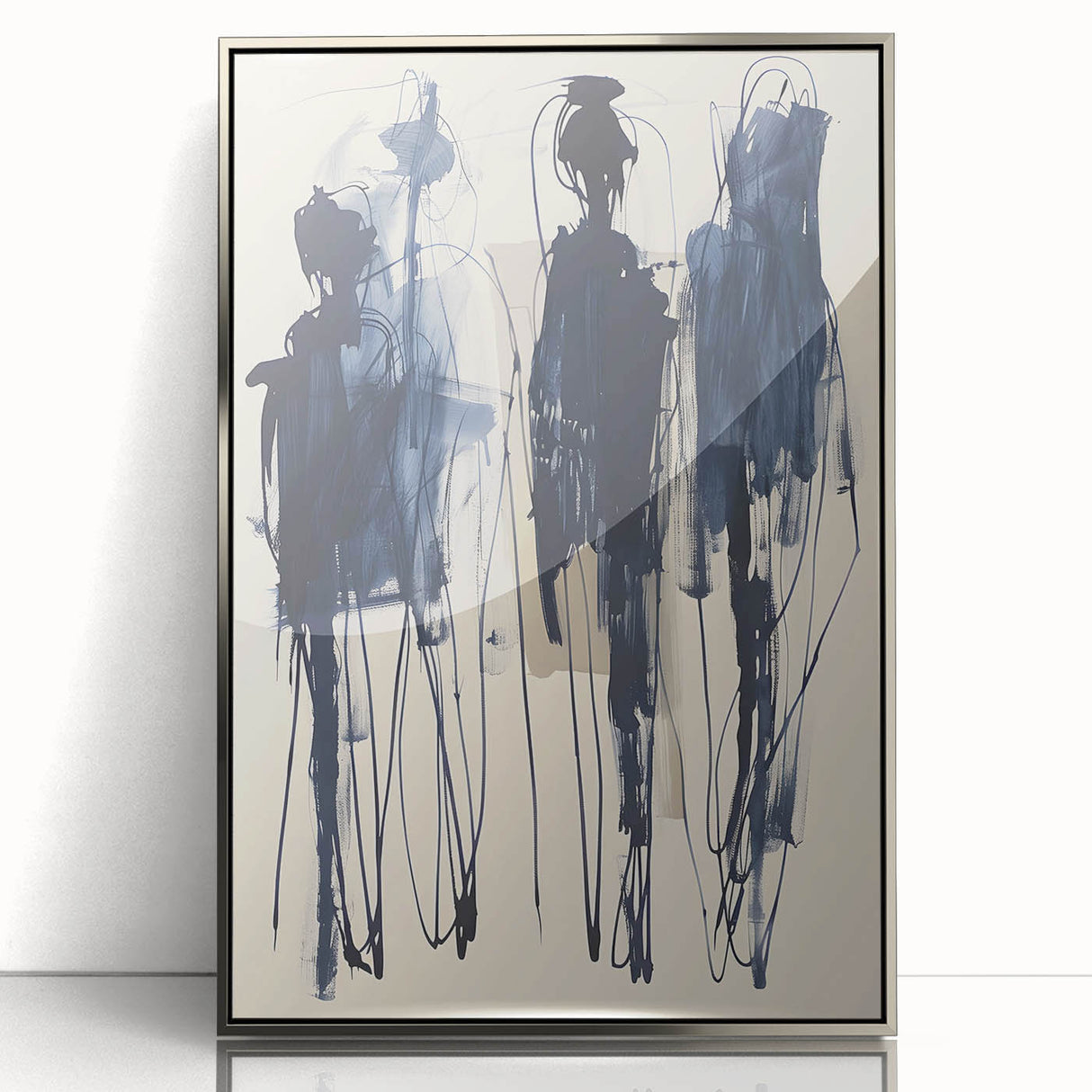 Abstract minimalist wall art collection featuring a framed design with silver accents, showcasing a contemporary aesthetic perfect for modern decor.