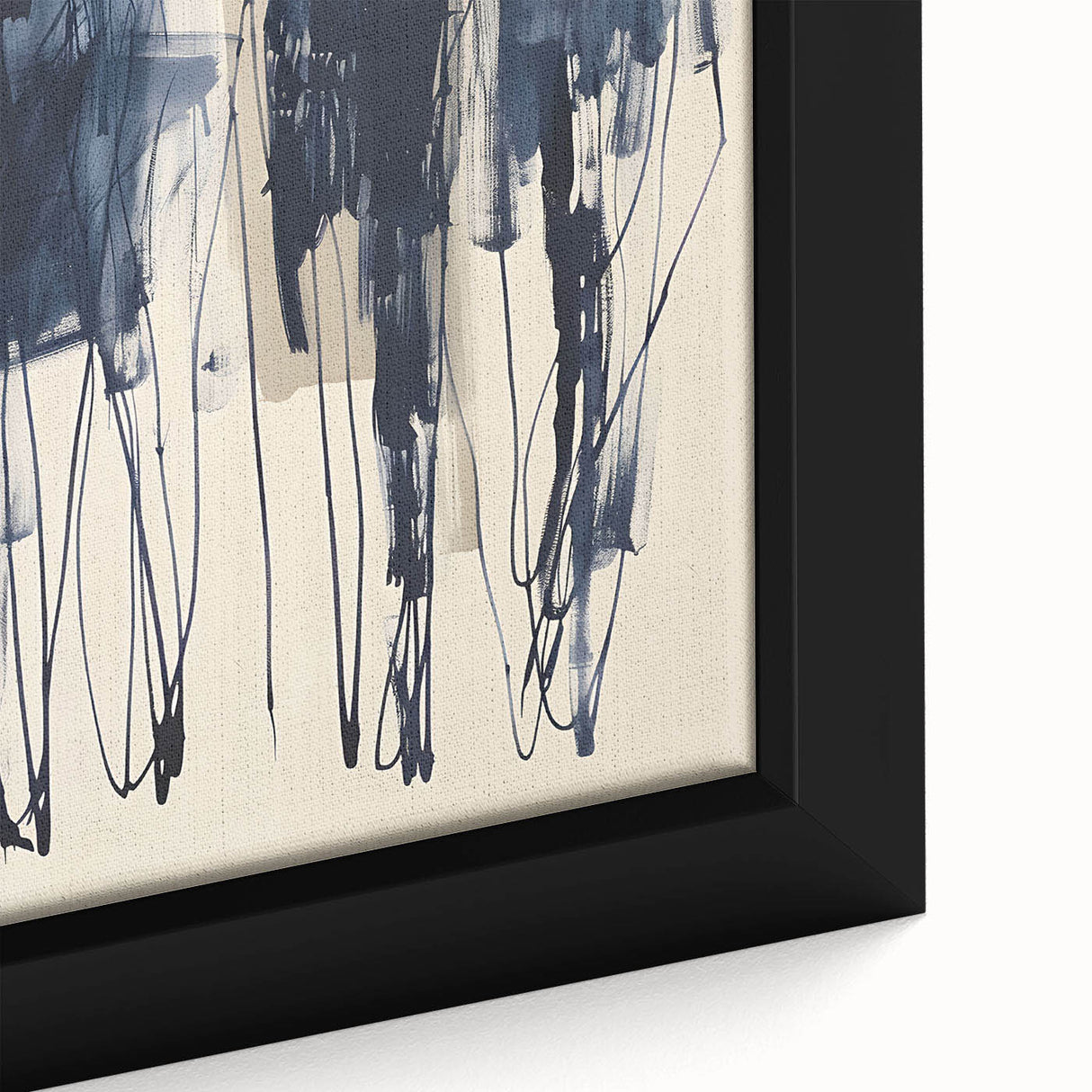 Close-up of a framed abstract minimalist wall art piece showcasing soft pastel colors and geometric shapes, ideal for modern home decor or office spaces.