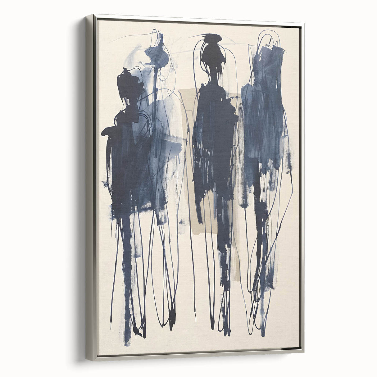 Framed canvas wall art showcasing an abstract minimalist design with a silver frame, emphasizing clean lines and modern aesthetics, ideal for contemporary decor.