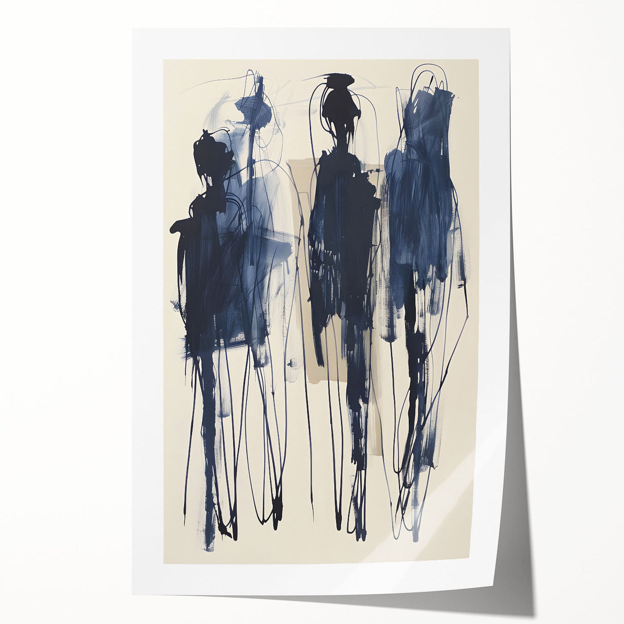 Abstract minimalist wall art print showcasing soft pastel colors and geometric shapes, rolled and ready for display in a stylish living space or gallery.