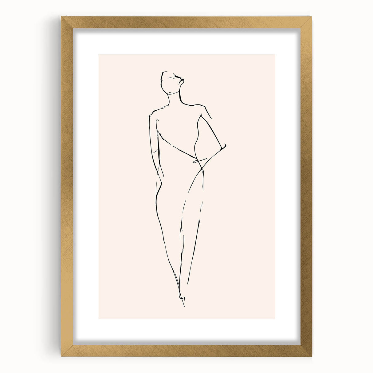 Framed abstract minimalist wall art design showcasing a gold frame with mat, featuring soft colors and geometric shapes for modern decor.