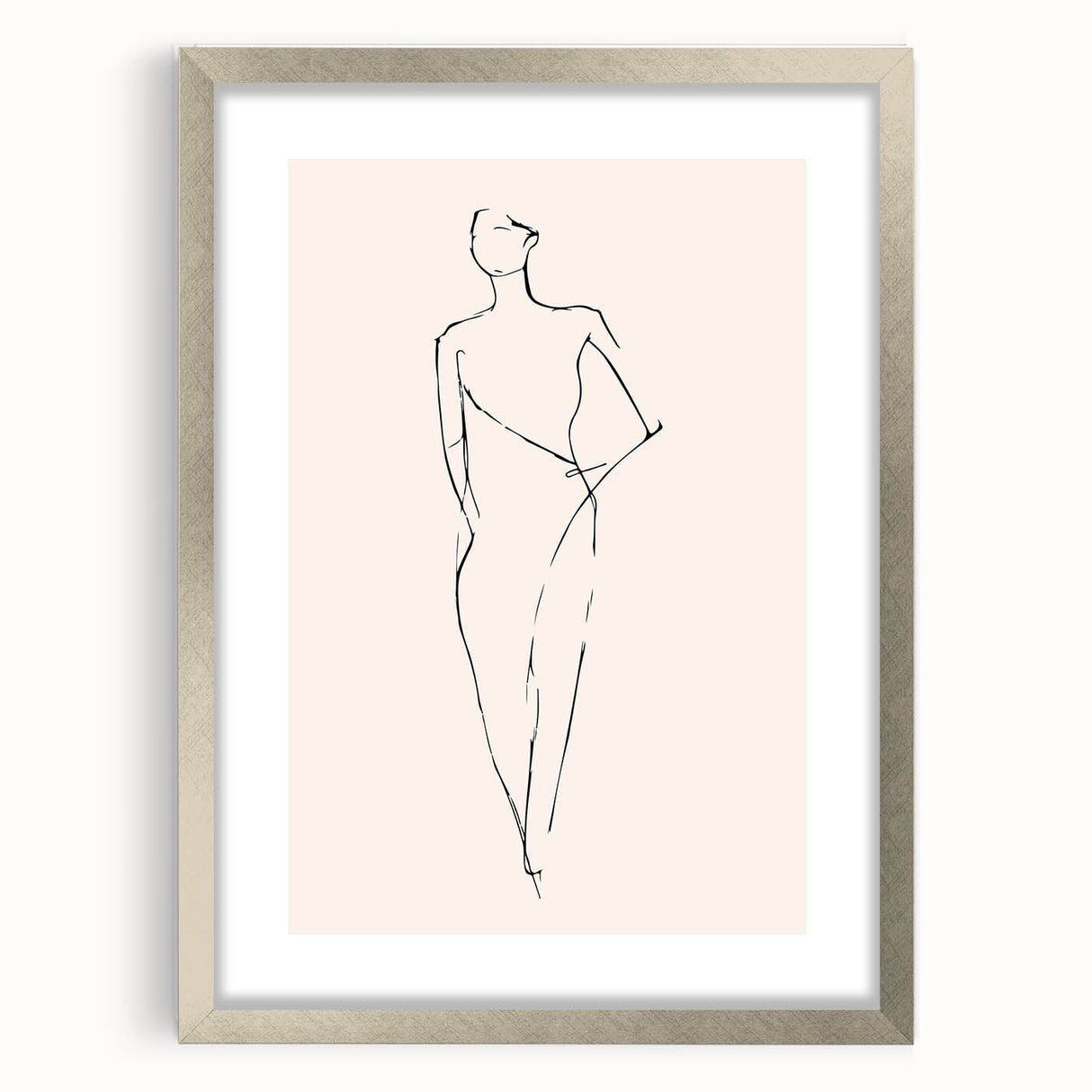 Framed abstract minimalist wall art featuring soft pastel colors and geometric shapes, set in a sleek silver frame with a mat.