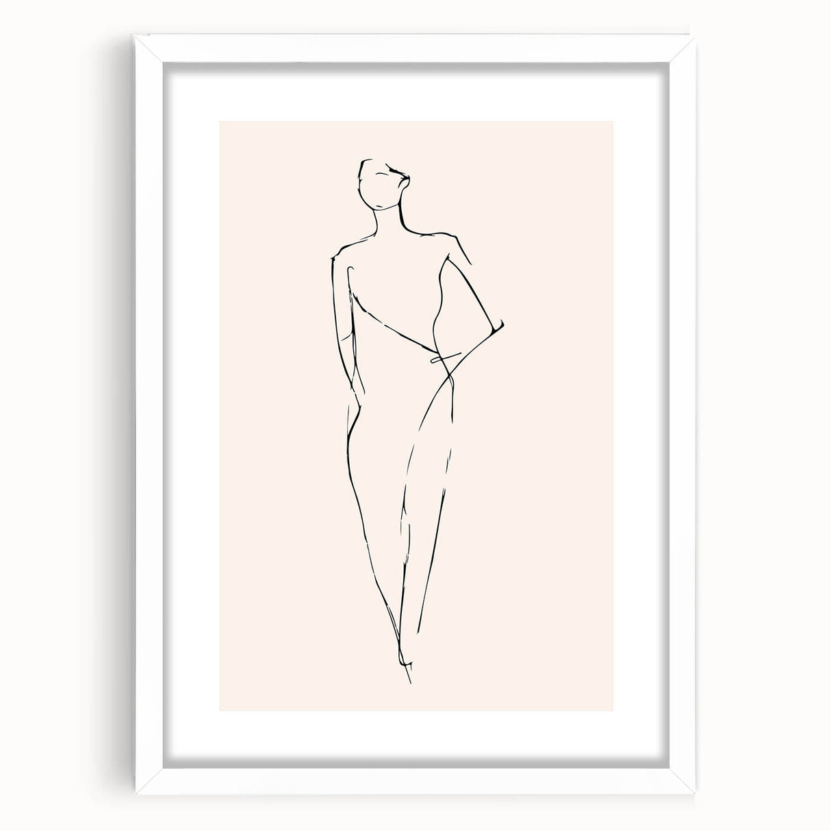 Framed abstract minimalist wall art design featuring soft pastel colors and geometric shapes, elegantly displayed in a white mat and frame.