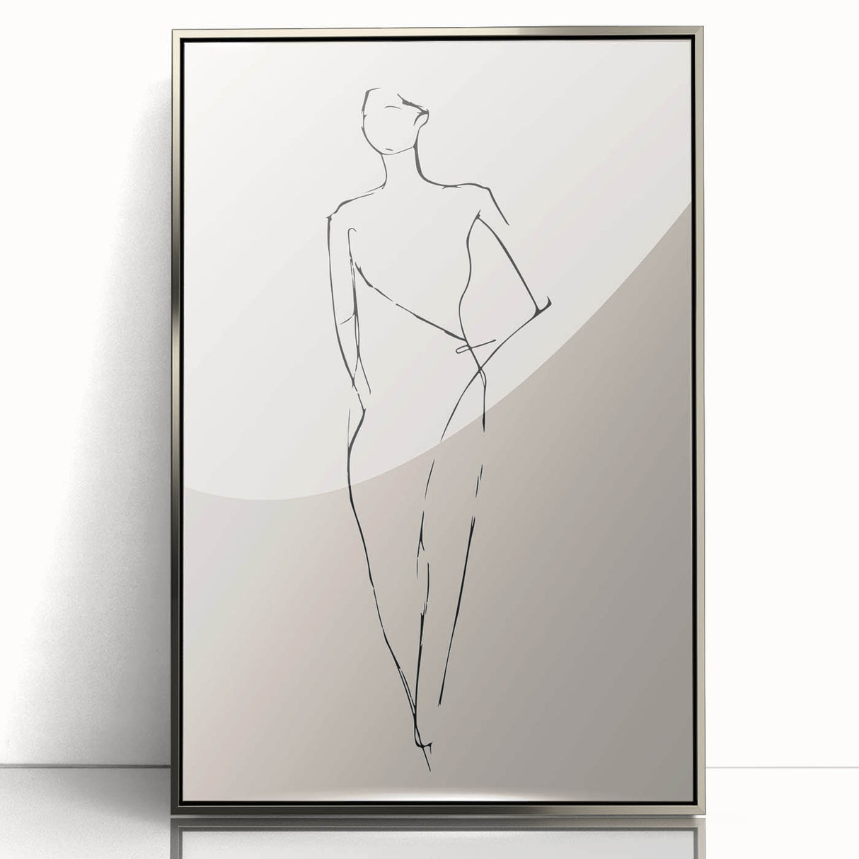 Framed minimalist abstract wall art design showcasing a sleek silver frame and contemporary geometric shapes, enhancing modern interiors.