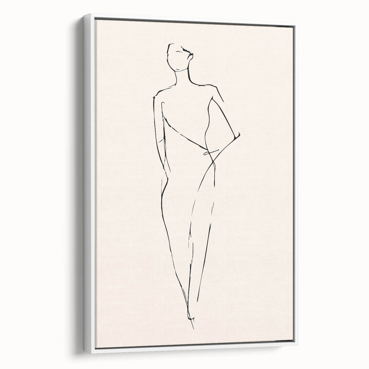 Framed minimalist abstract wall art with a white canvas, showcasing subtle geometric shapes and soft color tones, ideal for modern decor.