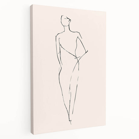 Abstract minimalist wall art piece with a soft color palette, featuring geometric shapes on stretched canvas, ideal for modern home decor.