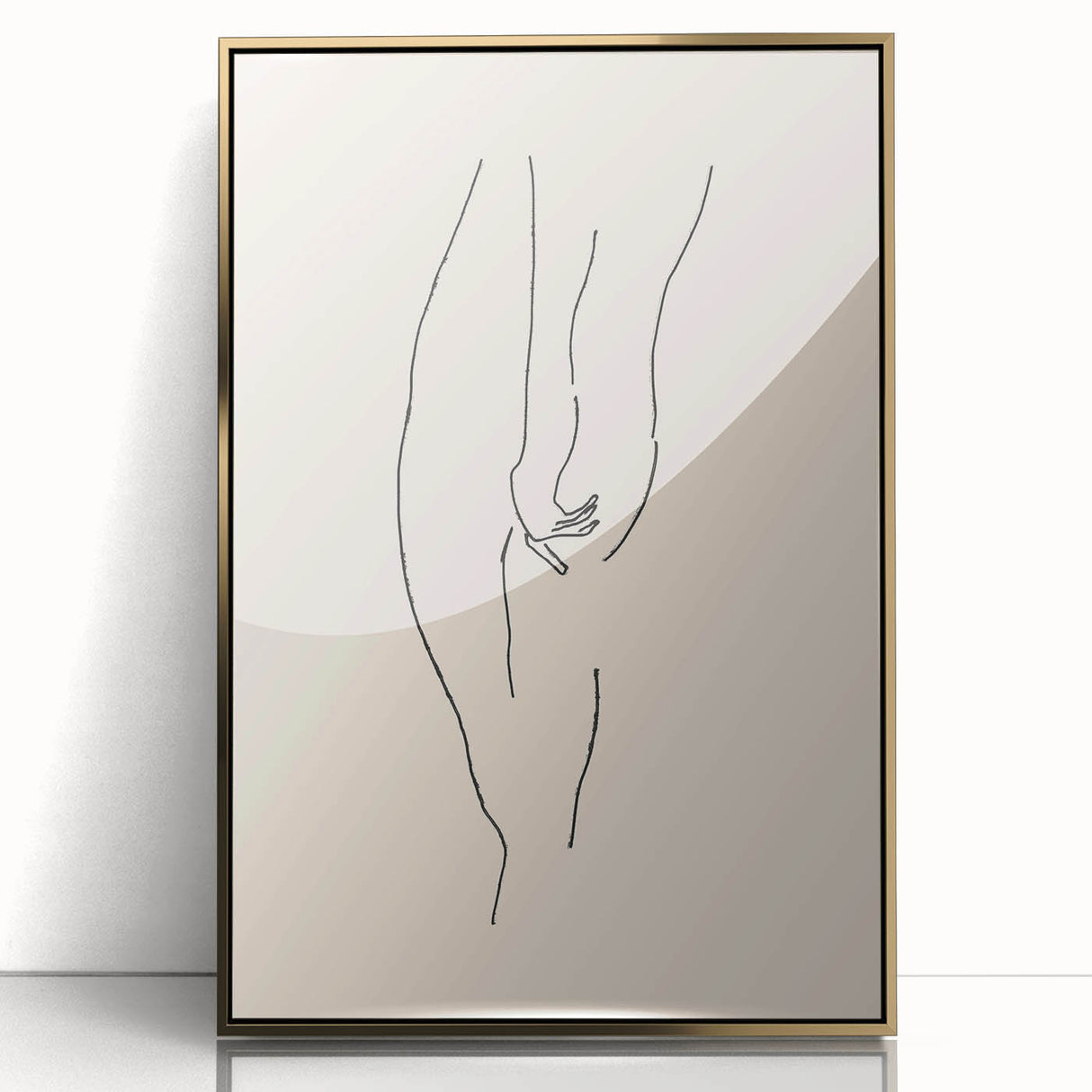 Framed abstract minimalist wall art with a gold acrylic front, showcasing geometric shapes and a sleek design, perfect for modern decor.