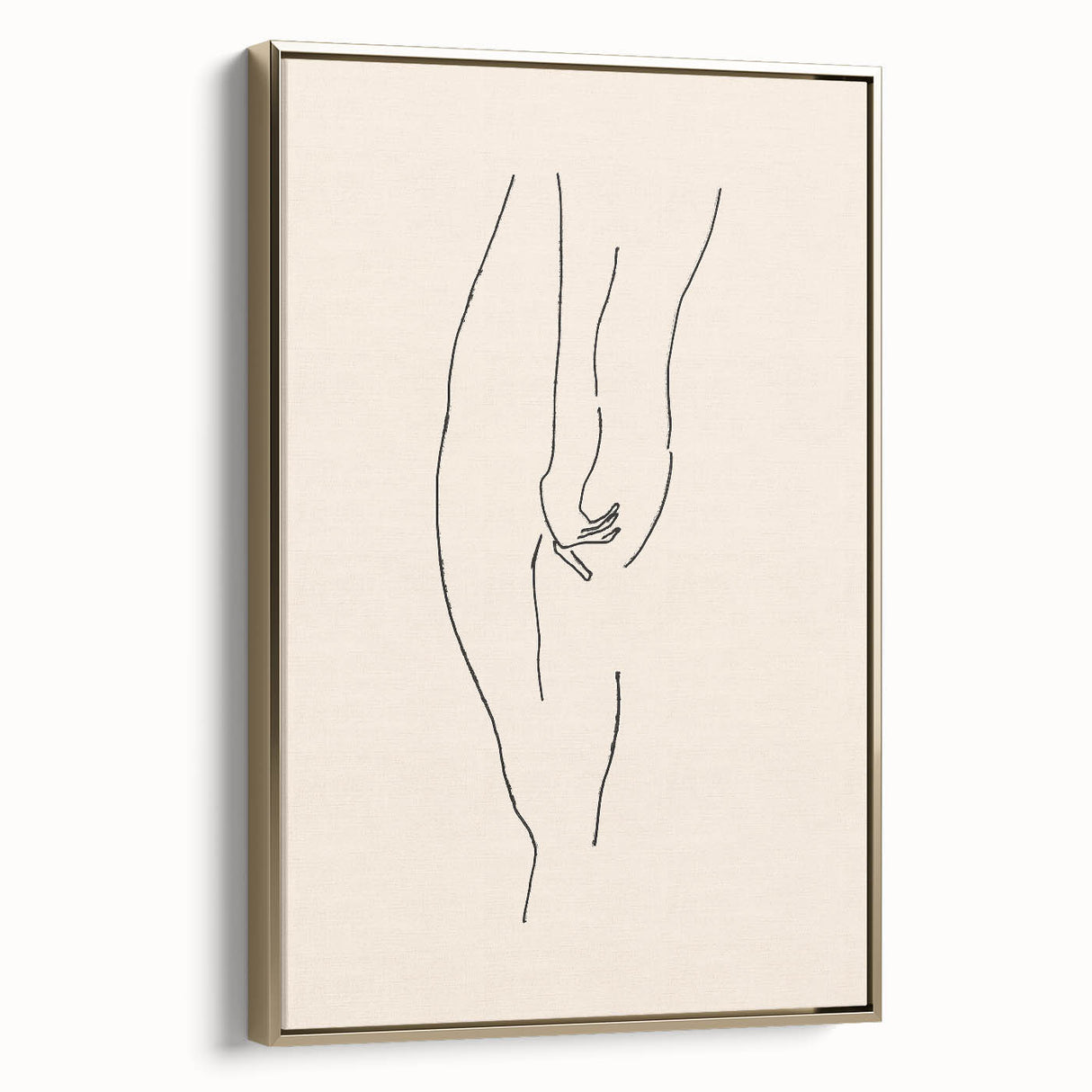 Framed abstract minimalist wall art piece showcasing a gold design on a black canvas, highlighting modern elegance in home decor.