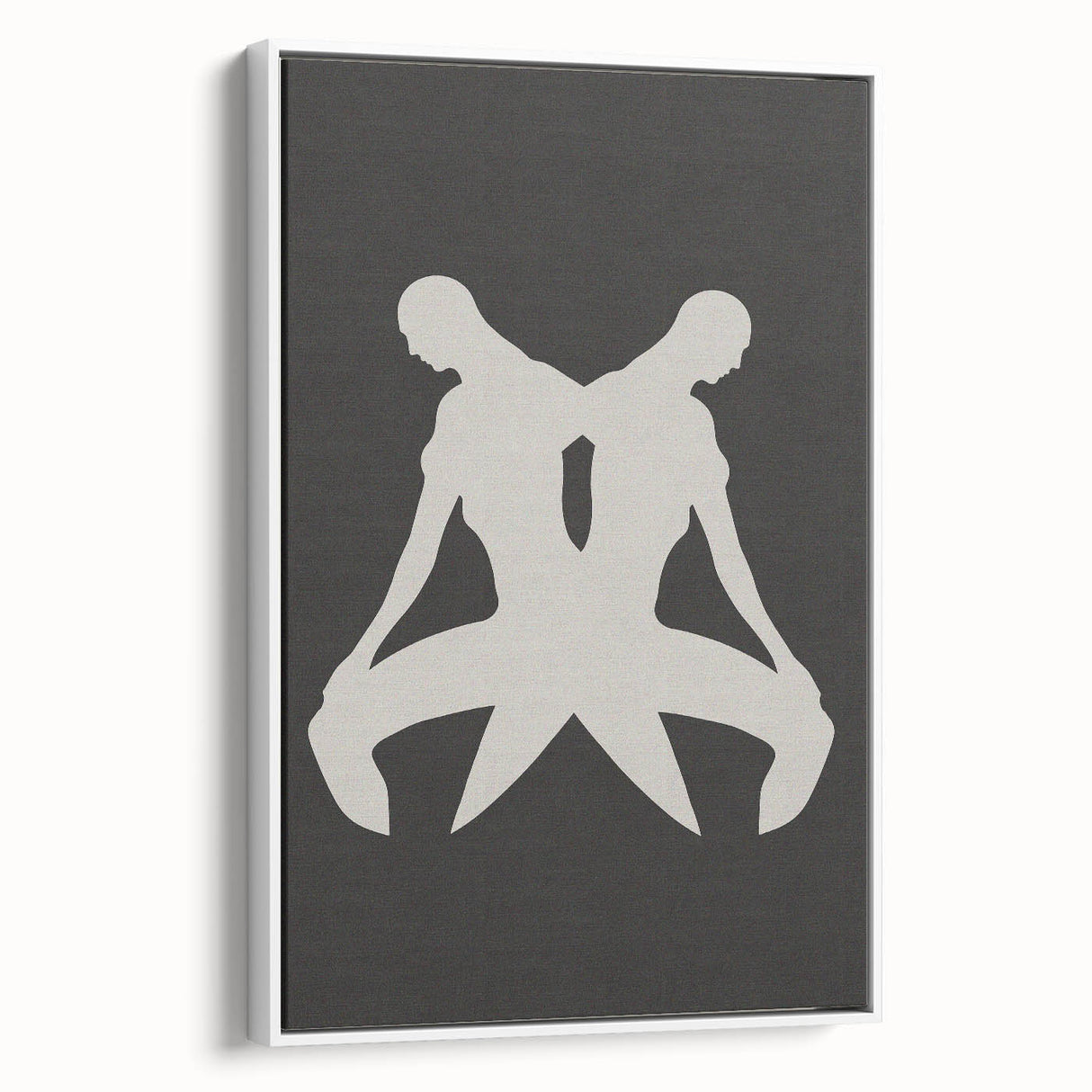 Framed minimalist wall art featuring an abstract design with soft colors, displayed in a sleek white frame against a neutral background.