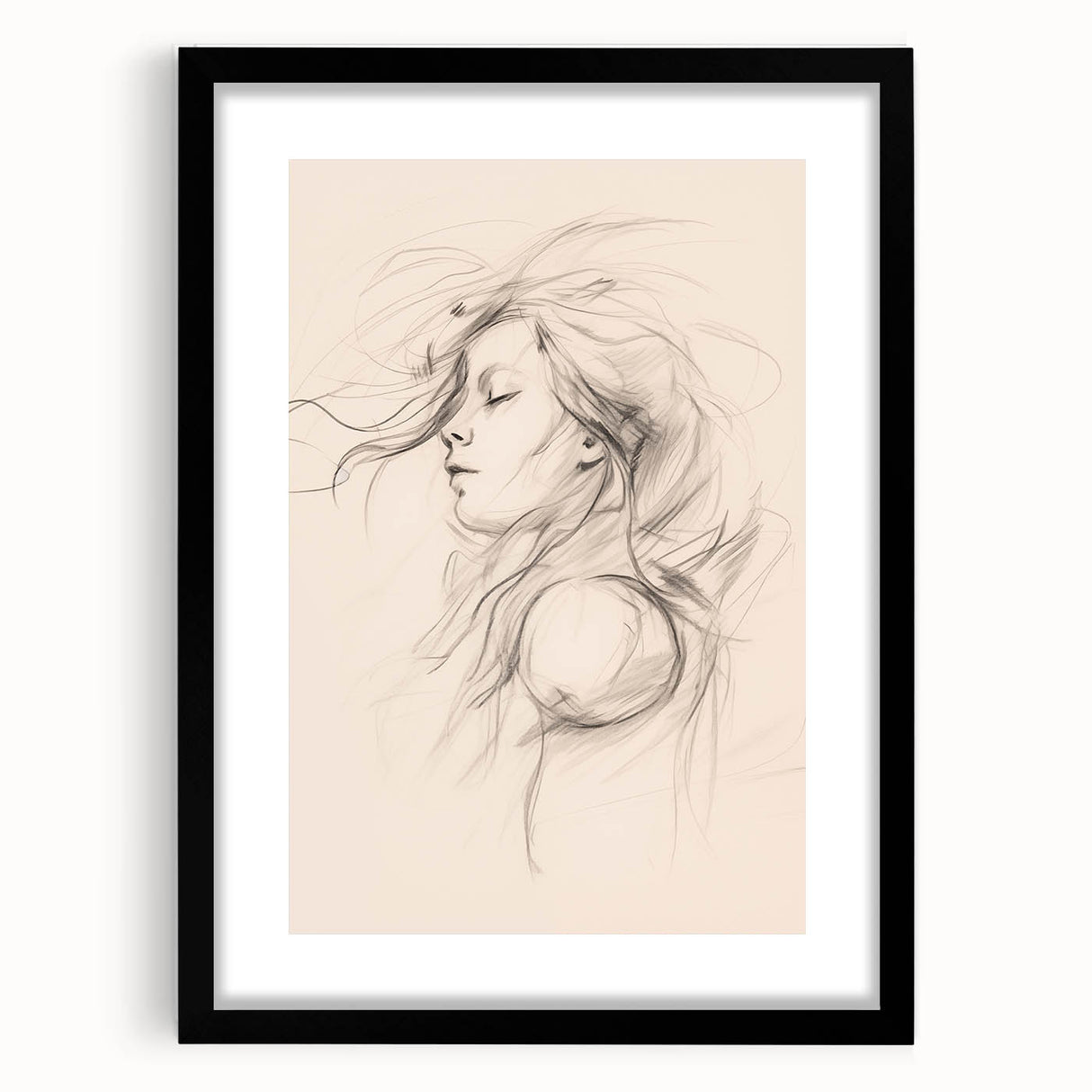 Framed abstract minimalist wall art collection showcasing a sleek black mat and elegant design, perfect for modern home decor.