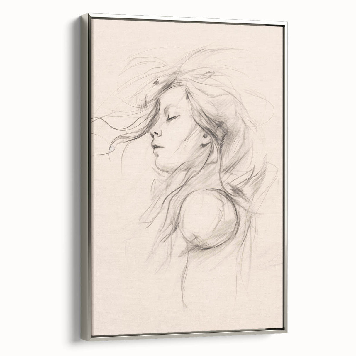 Framed abstract minimalist wall art design showcasing elegant silver tones and a sleek profile, perfect for modern interior decor.