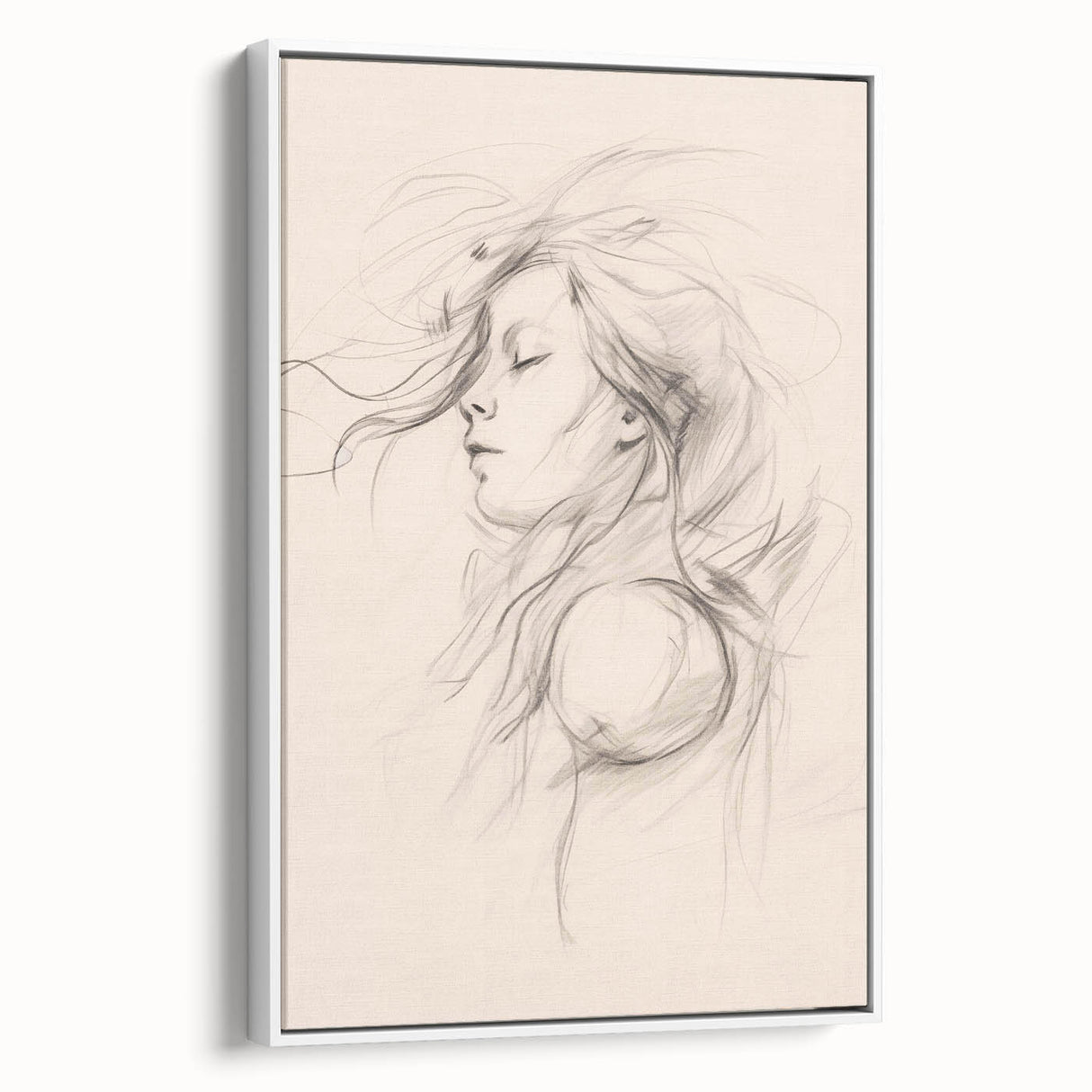 Framed abstract minimalist wall art design in elegant white, showcasing soft curves and subtle colors, perfect for modern decor.