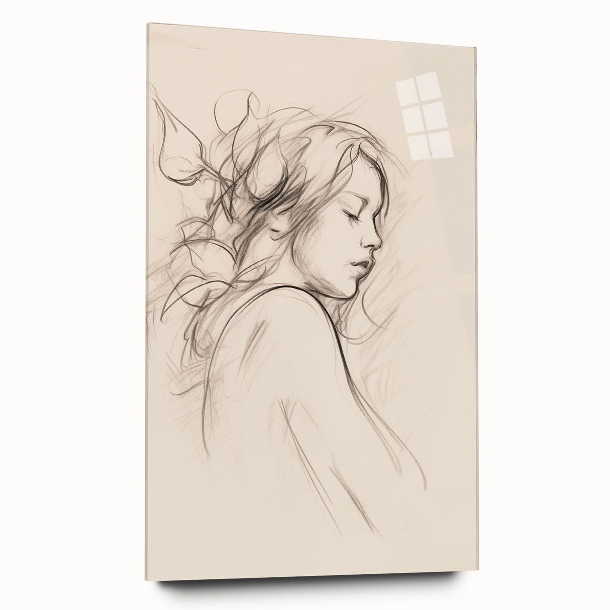 Abstract minimalist wall art collection displayed in a sleek acrylic glass frame, showcasing soft color gradients and modern design elements.