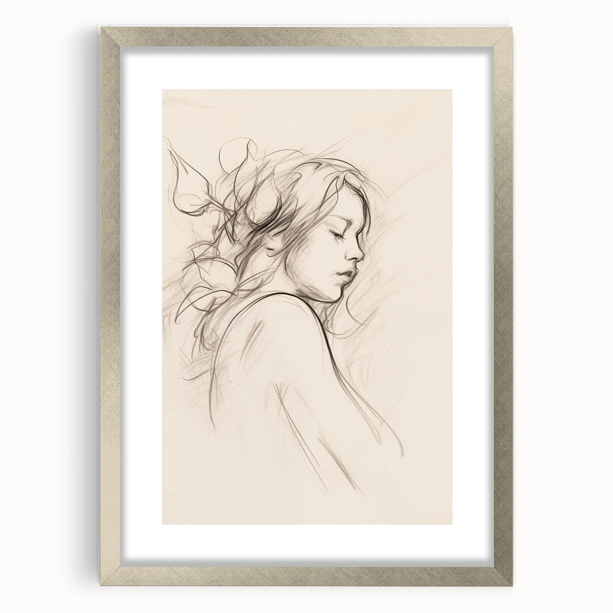 Minimalist wall art collection framed in silver, showcasing abstract geometric designs with a sleek mat, perfect for modern decor.