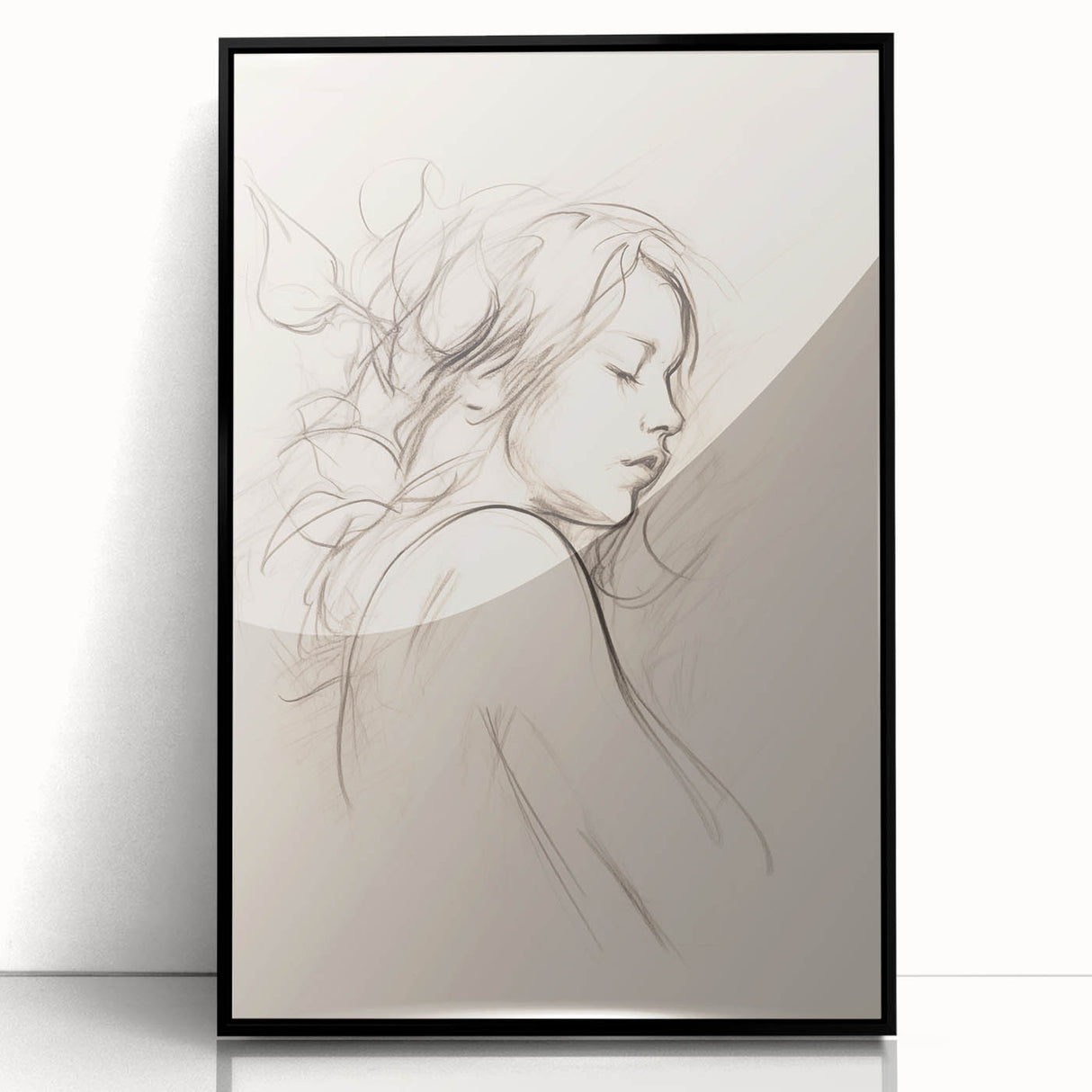 Framed abstract minimalist wall art in black acrylic, showcasing geometric shapes and a sleek design, perfect for modern decor.