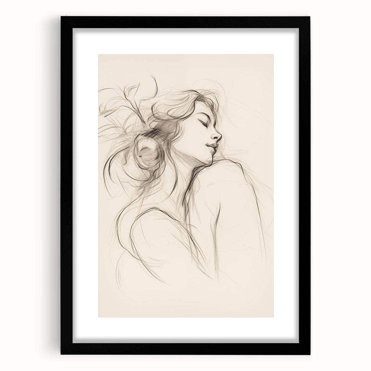 Framed abstract minimalist wall art with a black frame and mat, showcasing geometric patterns and soft color tones, perfect for modern decor.