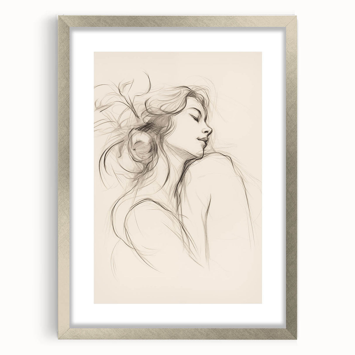 Framed abstract minimalist wall art collection featuring a silver mat and elegant design, ideal for modern home decor.