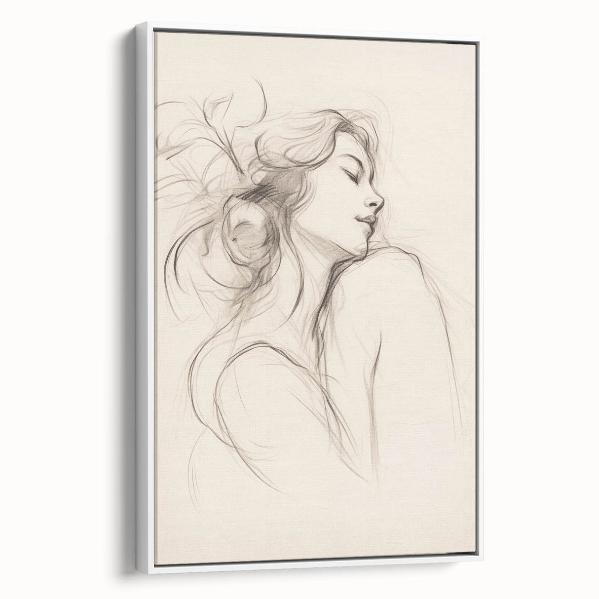 Framed abstract minimalist wall art design with a white canvas, showcasing soft, muted colors and geometric shapes, ideal for modern decor.