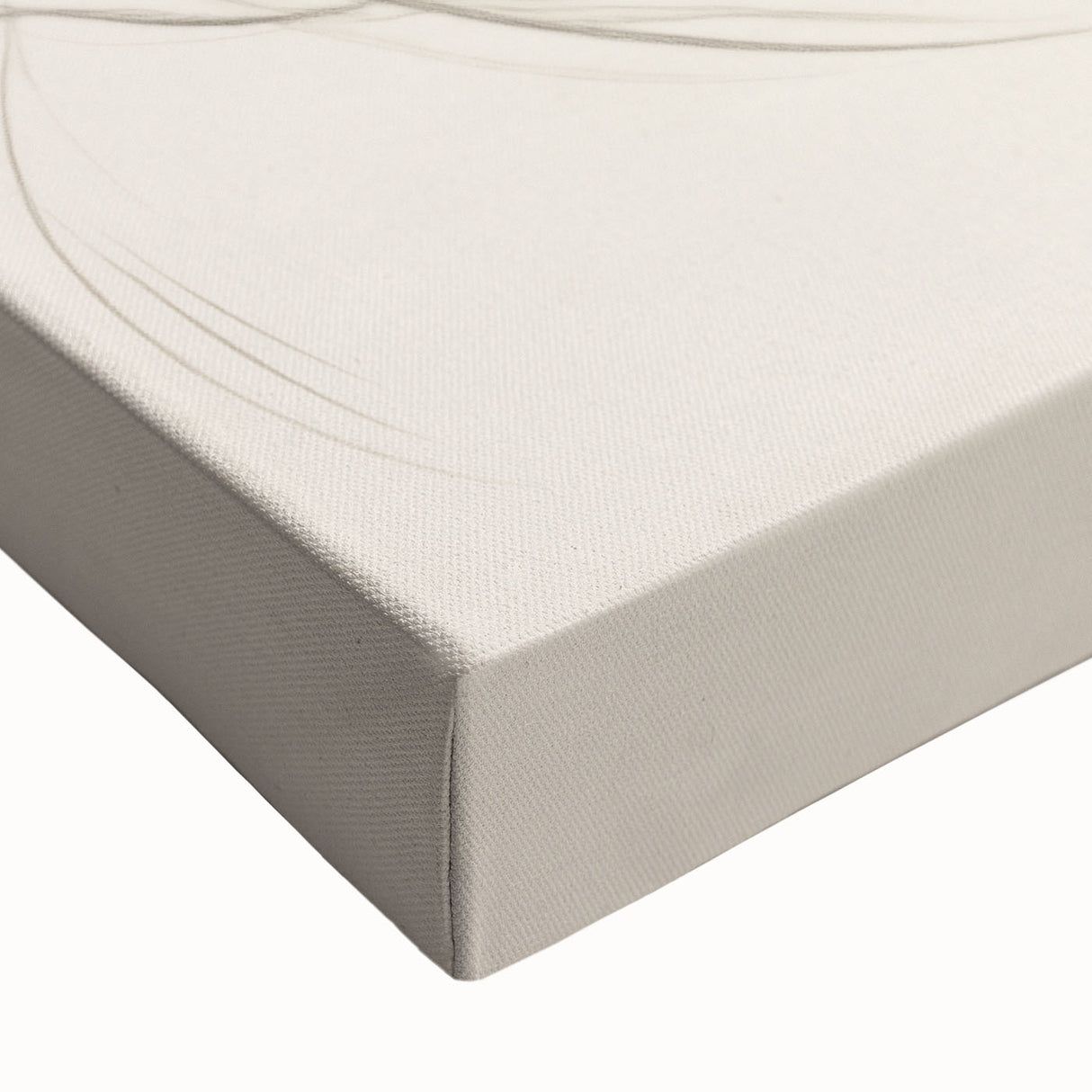 Close-up of a stretched canvas showcasing an abstract minimalist design with soft colors and fluid shapes, perfect for modern wall decor.